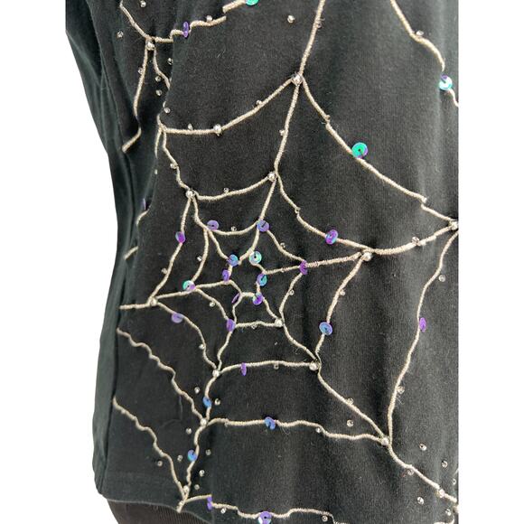 Jack B Quick | L | Spider Web Halloween Embellished T-shirt Top 3/4 Sleeve Tee - Picture 3 of 6